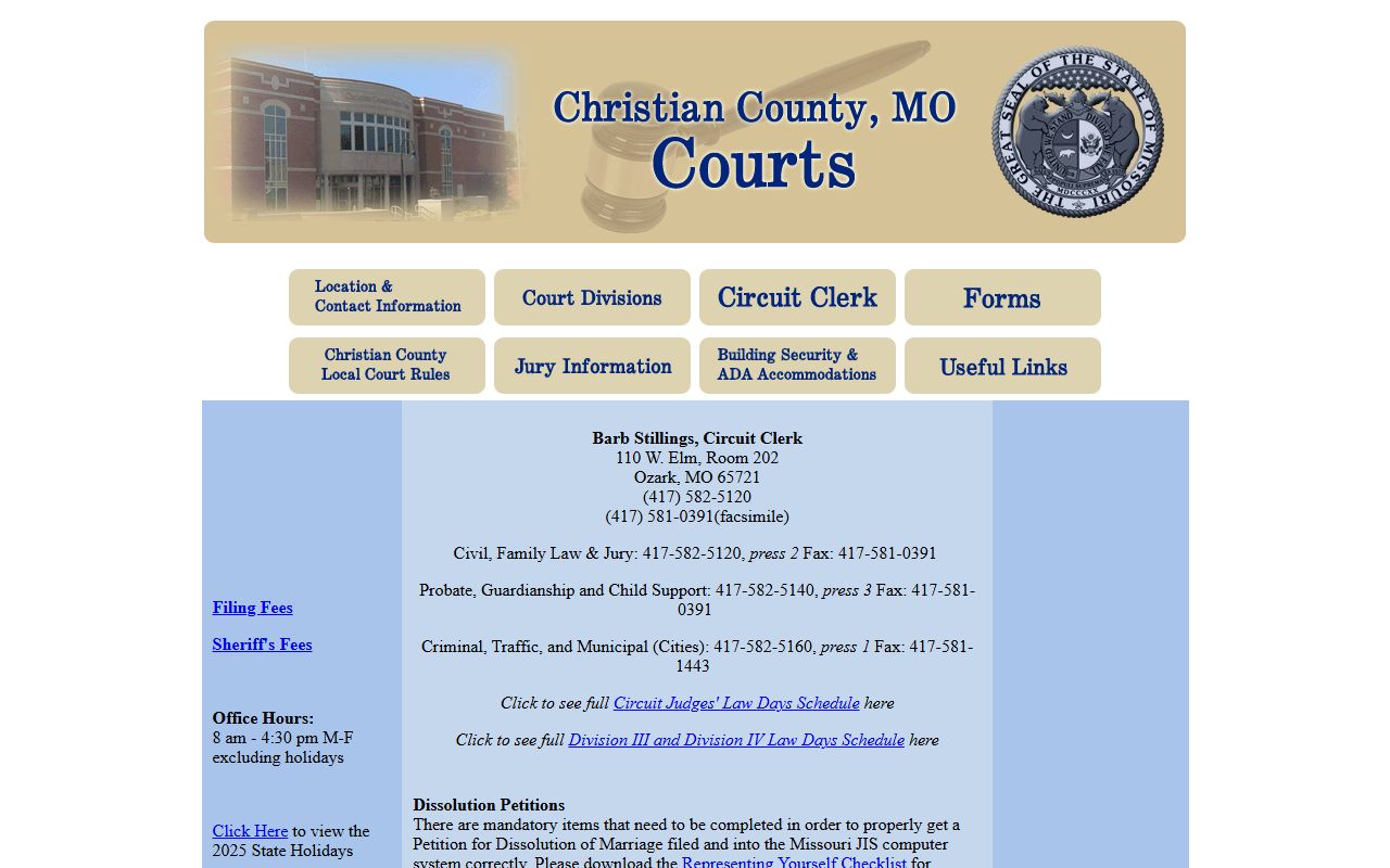 Christian County Circuit Clerk official contact page