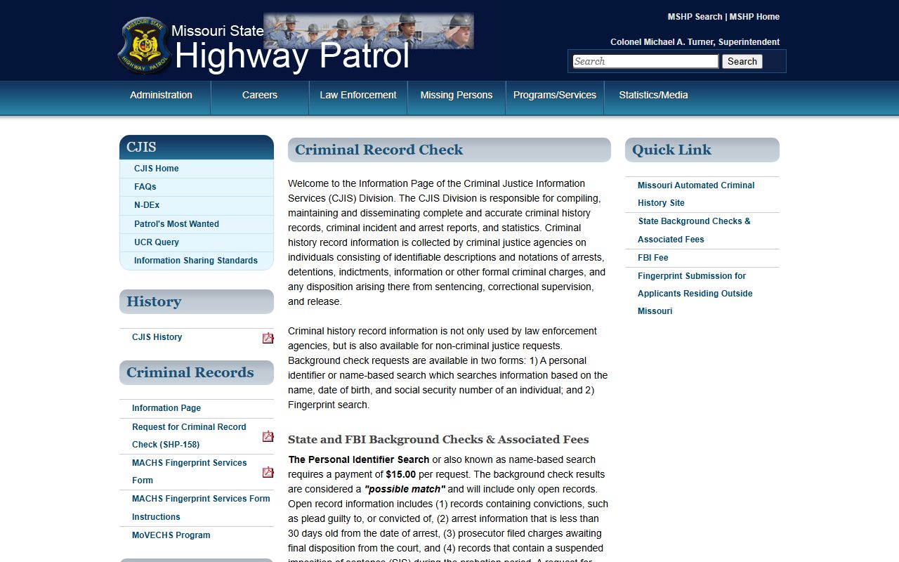 Christian County arrest records MSHP criminal history record check