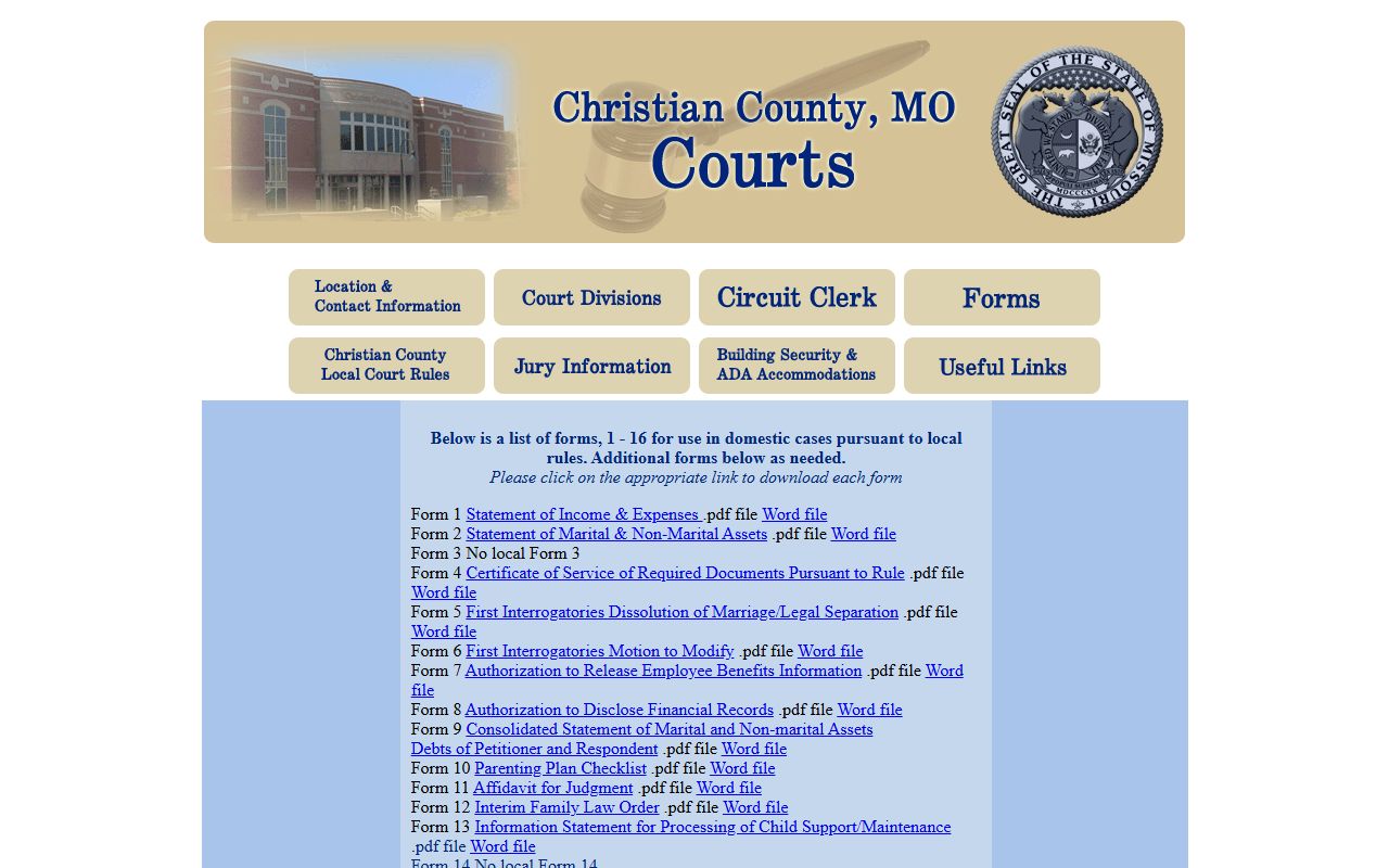 Christian County court dockets court forms and case workflow page