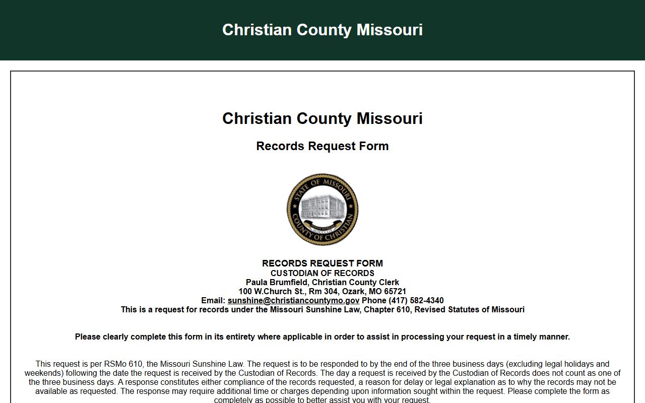 Christian County court records Sunshine request form