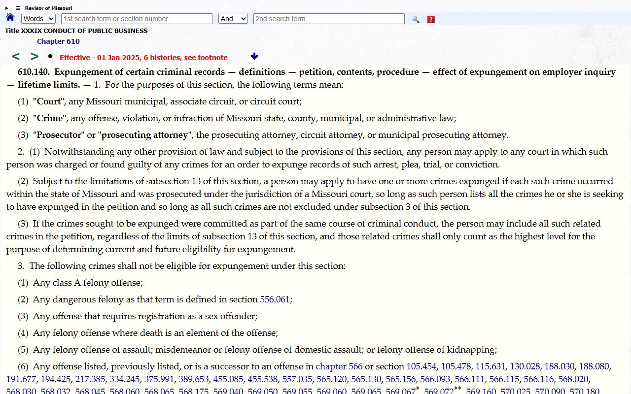 Christian County criminal court records Missouri expungement statute