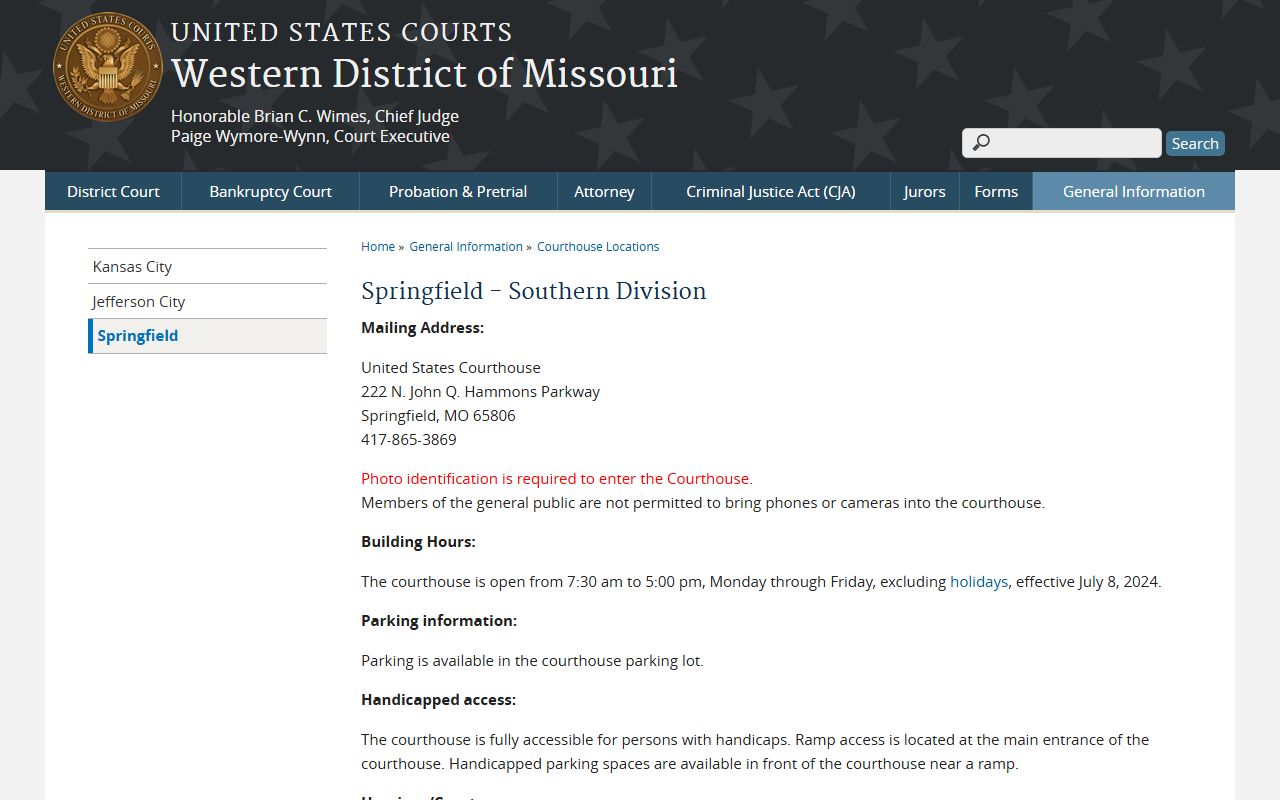 Springfield Southern Division federal courthouse page