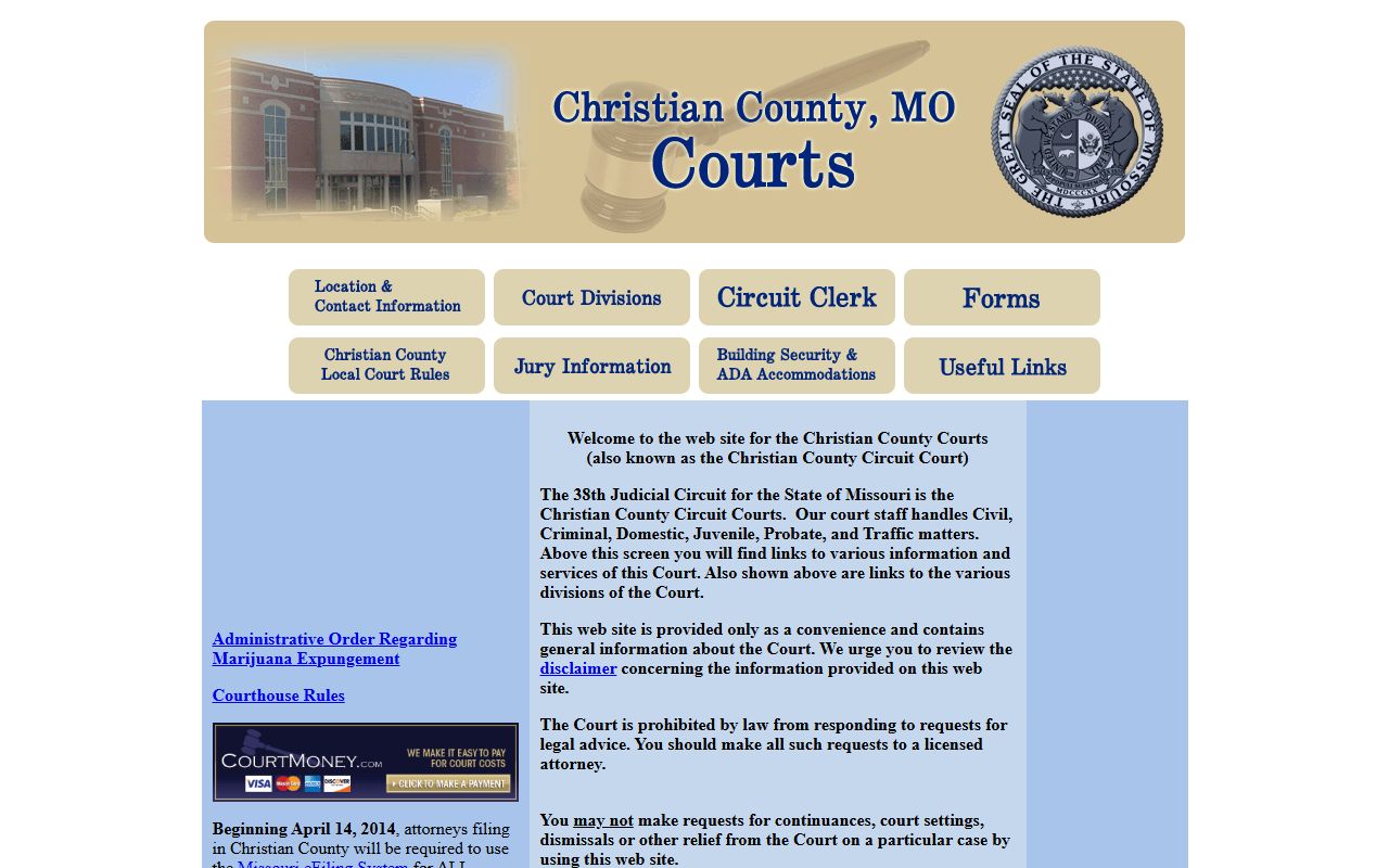 Christian County court records home page for the 38th Judicial Circuit