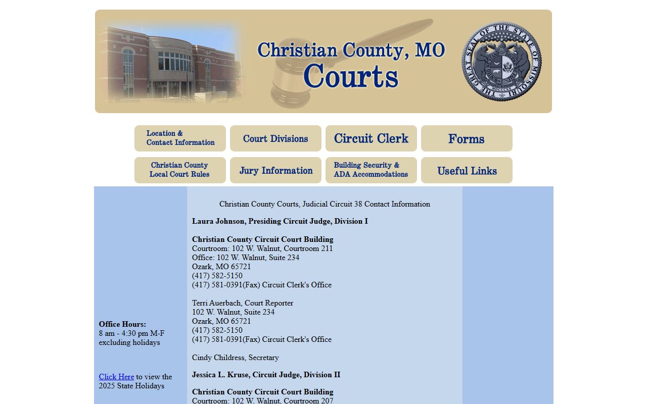 Christian County court records location page with division contacts