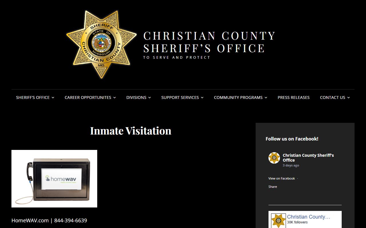 Christian County inmate visitation hours and HomeWAV rules