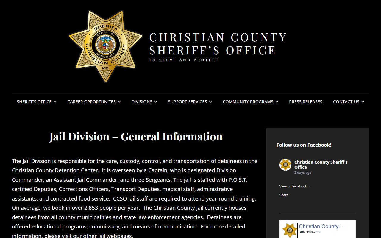 Christian County Sheriff's Office Jail Division general information page
