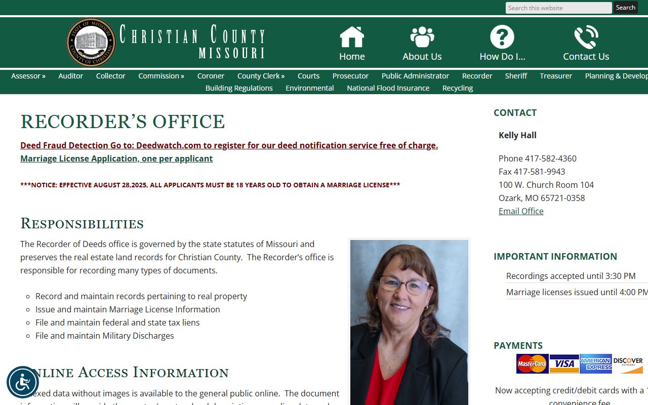 Christian County Recorder of Deeds marriage license and records page