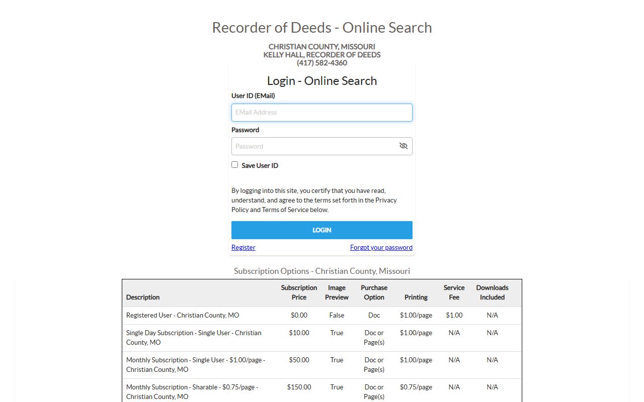 Christian County iCounty Recorder search portal