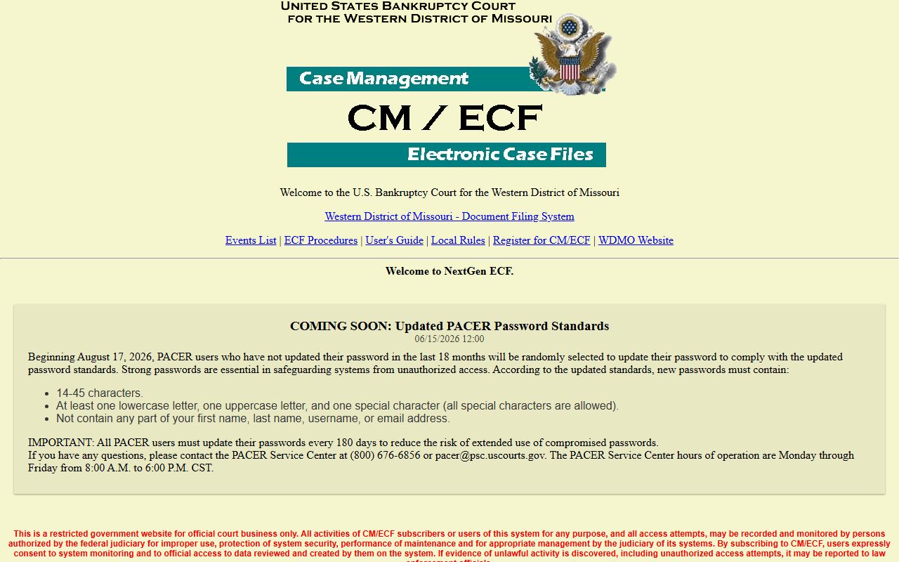Western District of Missouri bankruptcy CM ECF page