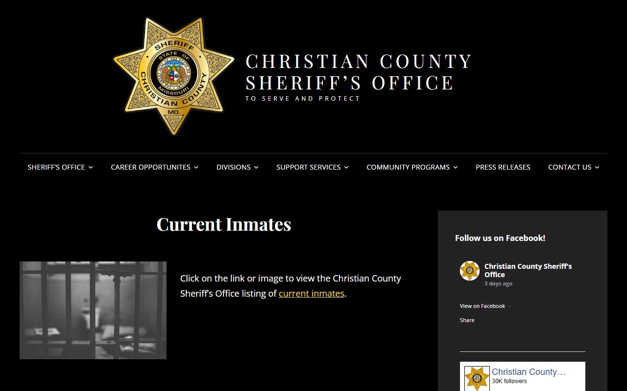 Christian County Sheriff's Office current inmates page for custody information